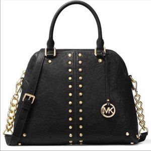 Michael Kors Astor Studded Leather Large Satchel Bag Black